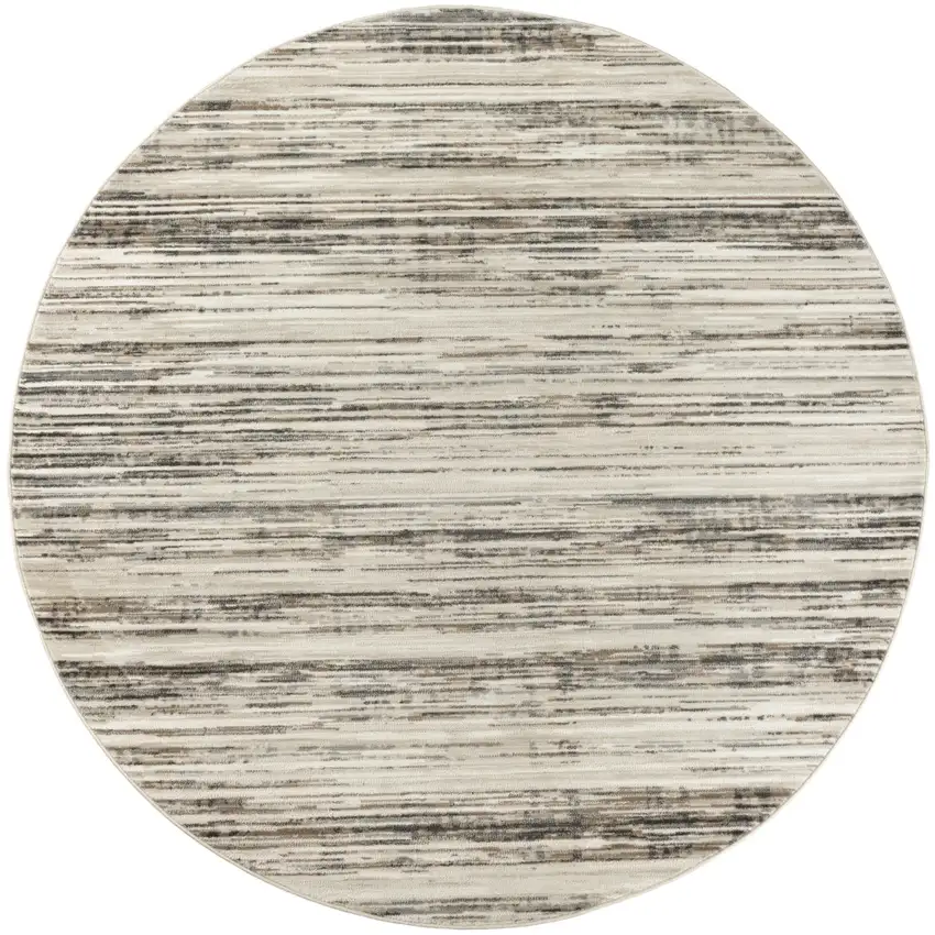 4' Beige Ivory And Brown Abstract Distressed Round Rug Photo 2
