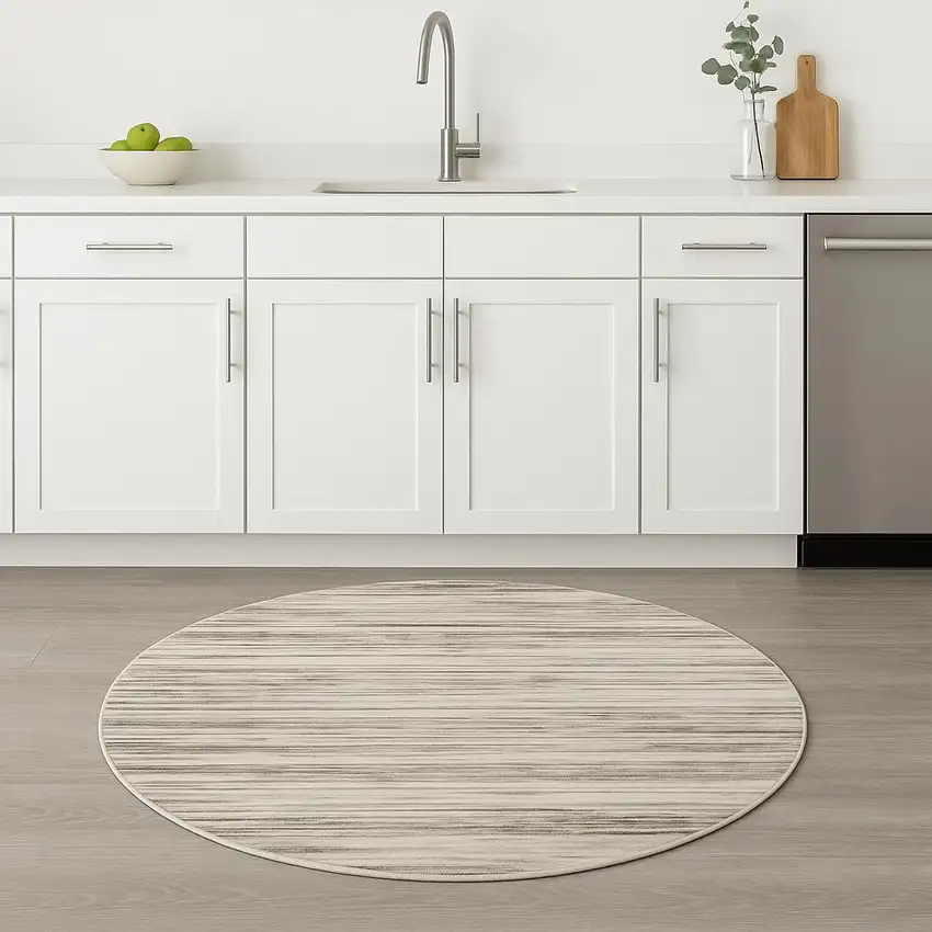4' Beige Ivory And Brown Abstract Distressed Round Rug Photo 1