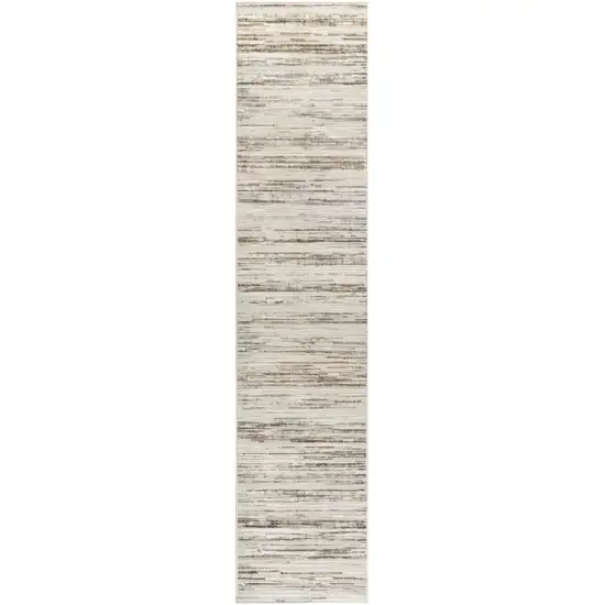8' Beige Ivory And Brown Abstract Distressed Runner Rug Photo 3