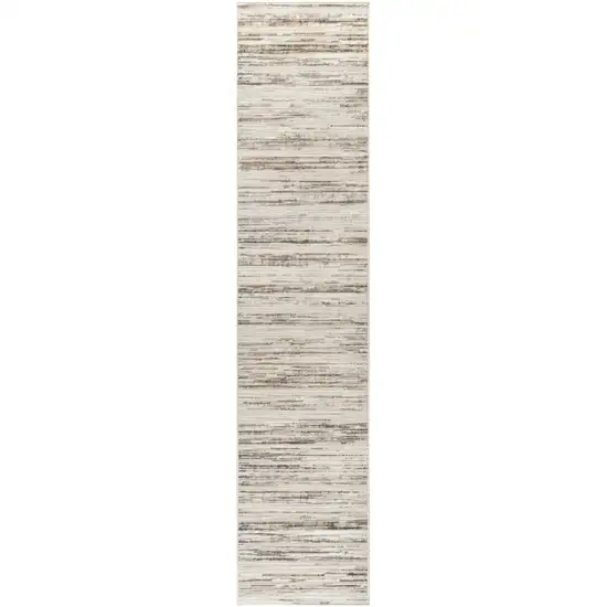 8' Beige Ivory And Brown Abstract Distressed Runner Rug Photo 2