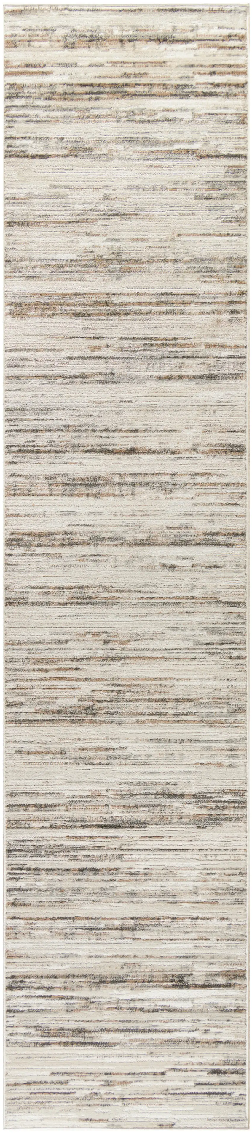 8' Beige Ivory And Brown Abstract Distressed Runner Rug Photo 2