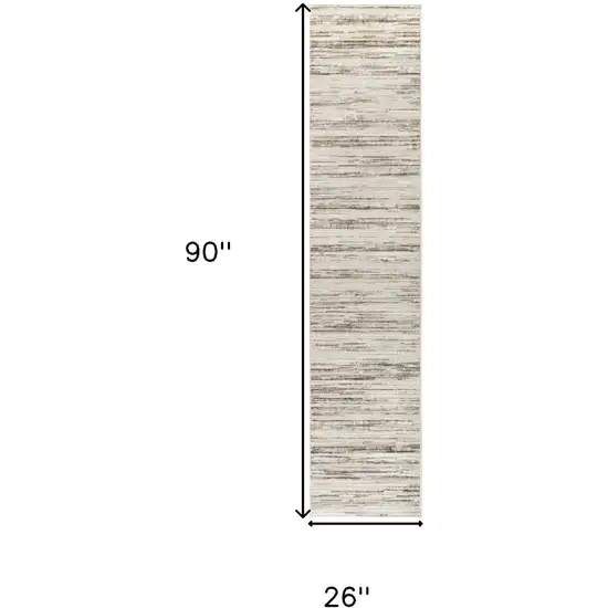 8' Beige Ivory And Brown Abstract Distressed Runner Rug Photo 3