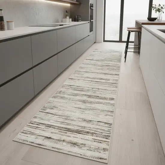 8' Beige Ivory And Brown Abstract Distressed Runner Rug Photo 1