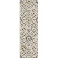 Photo of 10' Beige Ivory And Brown Floral Stain Resistant Runner Rug