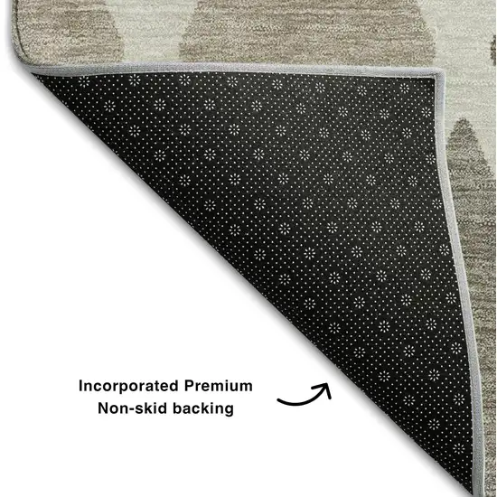 8' Beige Ivory And Brown Geometric Washable Round Rug With UV Protection Photo 6