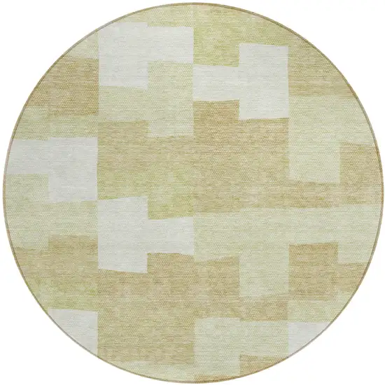 8' Beige Ivory And Brown Round Geometric Washable Indoor Outdoor Area Rug Photo 2