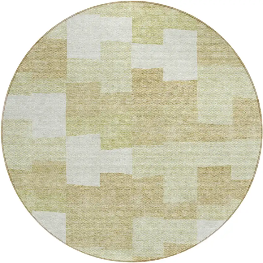 8' Beige Ivory And Brown Round Geometric Washable Indoor Outdoor Area Rug Photo 2