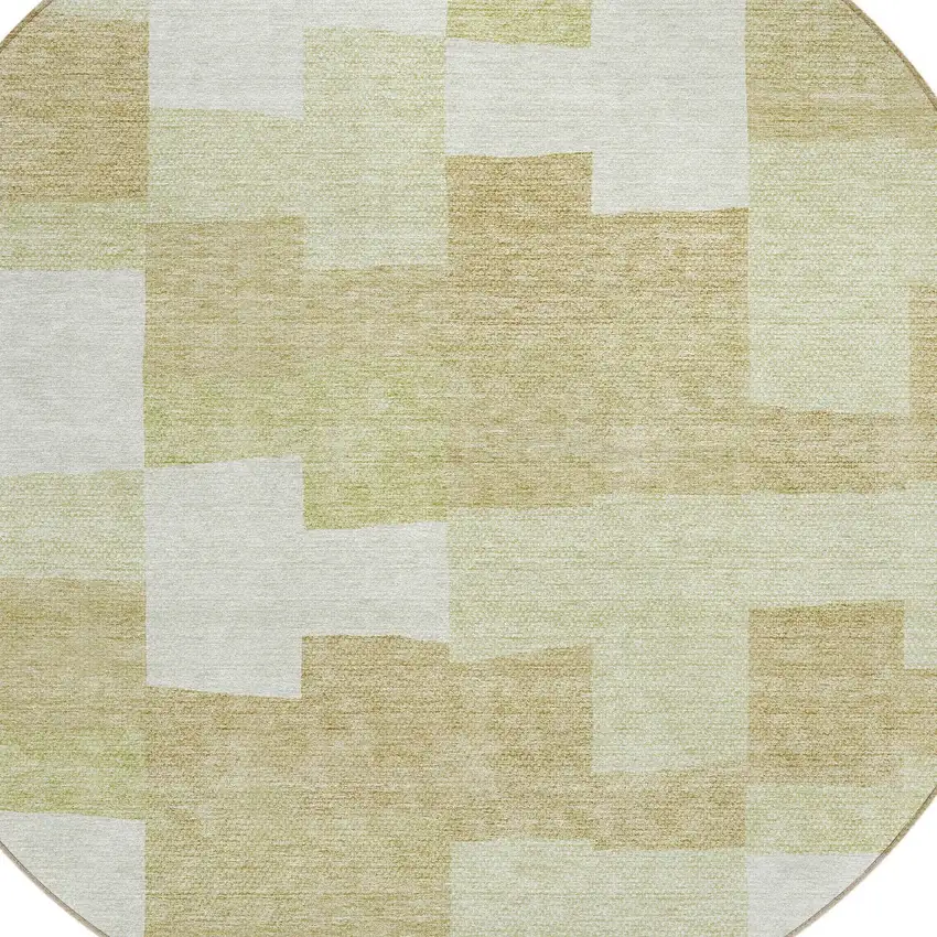 8' Beige Ivory And Brown Round Geometric Washable Indoor Outdoor Area Rug Photo 4