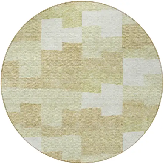 8' Beige Ivory And Brown Round Geometric Washable Indoor Outdoor Area Rug Photo 5