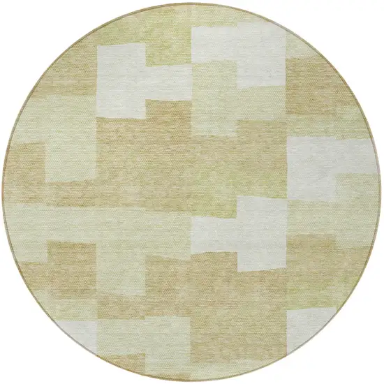 8' Beige Ivory And Brown Round Geometric Washable Indoor Outdoor Area Rug Photo 5