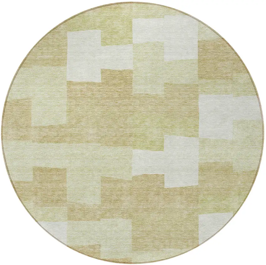 8' Beige Ivory And Brown Round Geometric Washable Indoor Outdoor Area Rug Photo 5