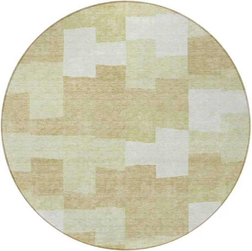 8' Beige Ivory And Brown Round Geometric Washable Indoor Outdoor Area Rug Photo 5