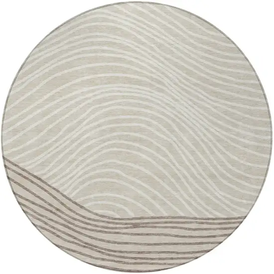 8' Beige Ivory And Brown Round Striped Washable Indoor Outdoor Area Rug Photo 4