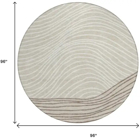 8' Beige Ivory And Brown Round Striped Washable Indoor Outdoor Area Rug Photo 3