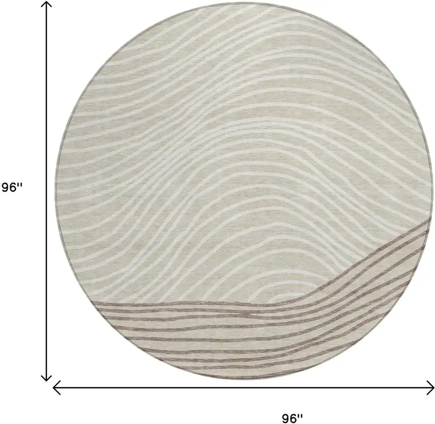 8' Beige Ivory And Brown Round Striped Washable Indoor Outdoor Area Rug Photo 3
