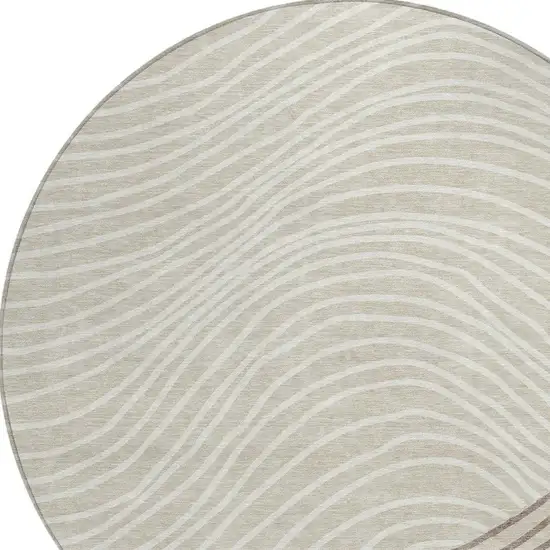 8' Beige Ivory And Brown Round Striped Washable Indoor Outdoor Area Rug Photo 6