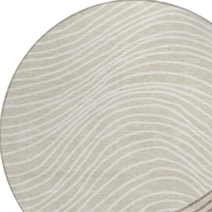8' Beige Ivory And Brown Round Striped Washable Indoor Outdoor Area Rug Photo 6