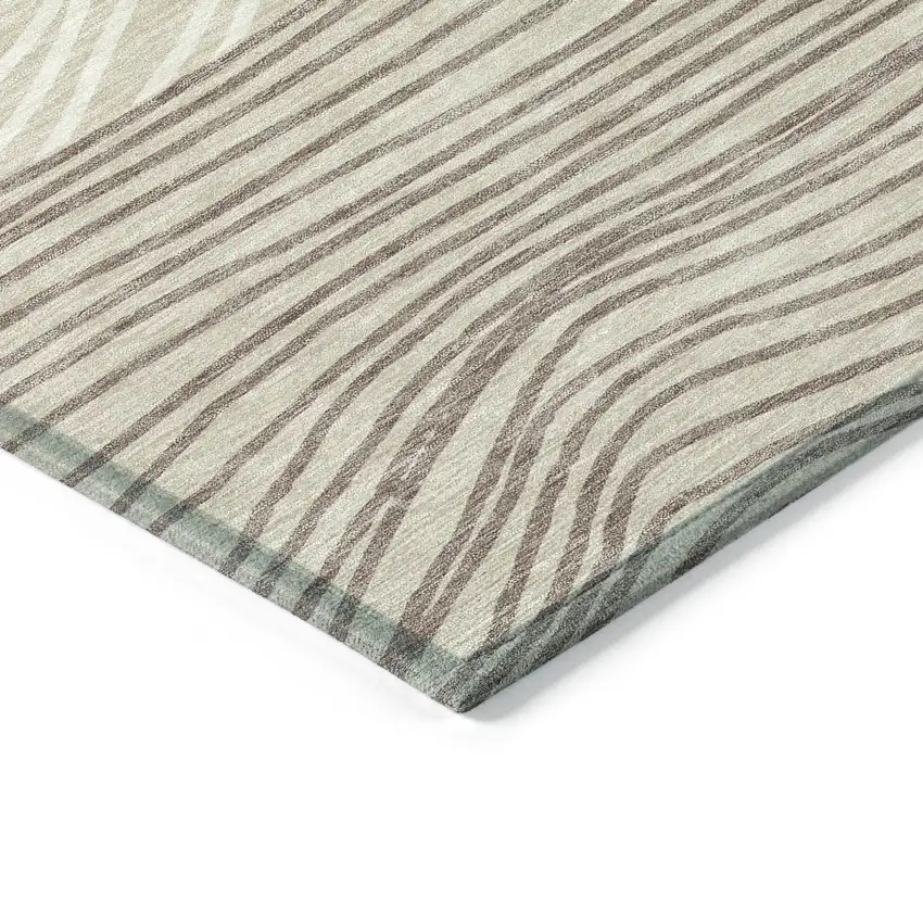 8' Beige Ivory And Brown Round Striped Washable Indoor Outdoor Area Rug Photo 5
