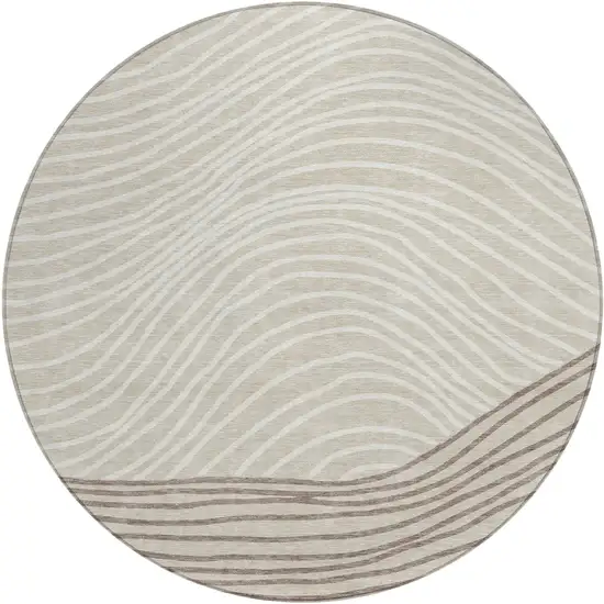 8' Beige Ivory And Brown Round Striped Washable Indoor Outdoor Area Rug Photo 2