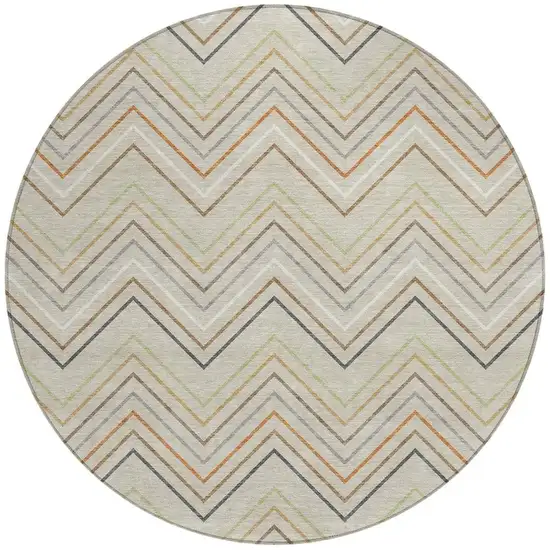 8' Beige Ivory And Brown Round Striped Washable Indoor Outdoor Area Rug Photo 3