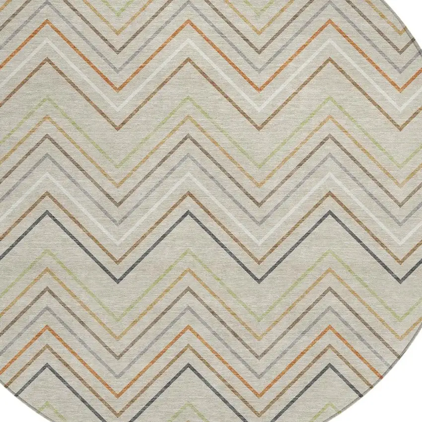 8' Beige Ivory And Brown Round Striped Washable Indoor Outdoor Area Rug Photo 2