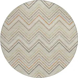 Photo of 8' Beige Ivory And Brown Round Striped Washable Indoor Outdoor Area Rug