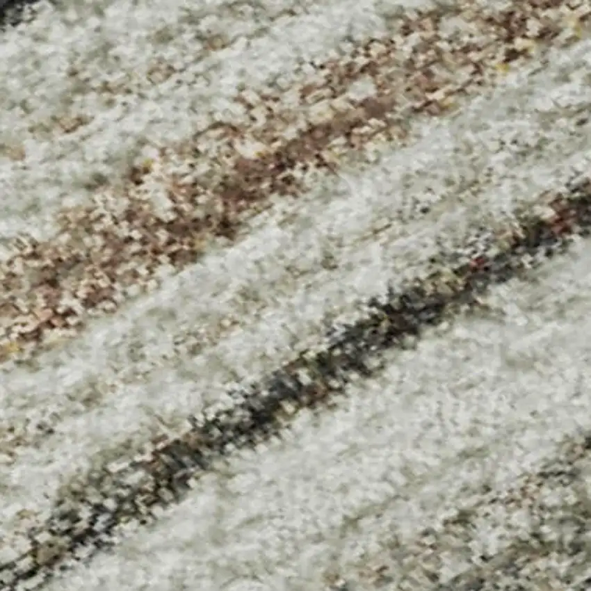 8' Beige Ivory And Brown Striped Washable Round Rug With UV Protection Photo 3