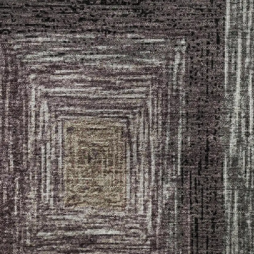 8' Beige Ivory And Charcoal Geometric Washable Round Rug With UV Protection Photo 9