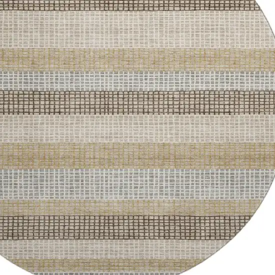 8' Beige Ivory And Chocolate Striped Washable Round Rug With UV Protection Photo 3