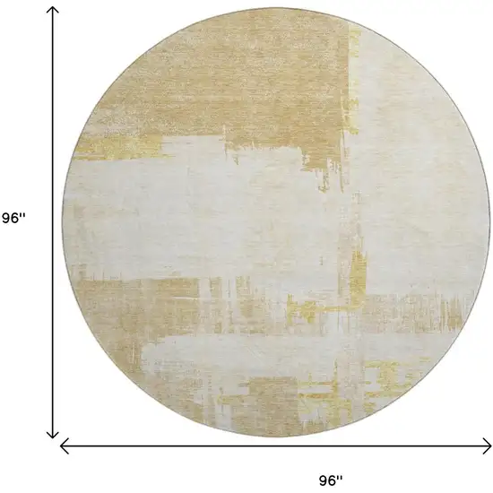 8' Beige Ivory And Gold Abstract Washable Round Rug With UV Protection Photo 9