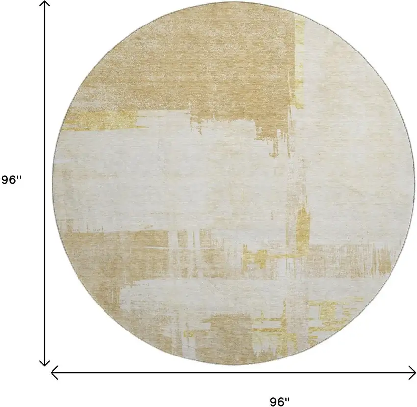 8' Beige Ivory And Gold Abstract Washable Round Rug With UV Protection Photo 9