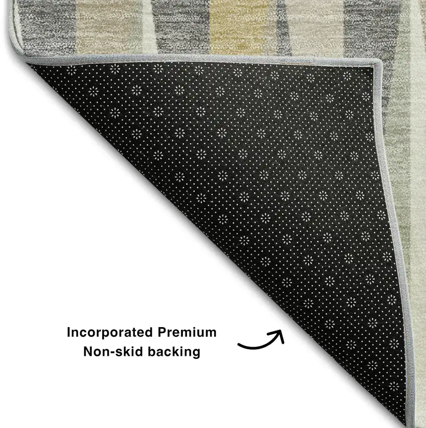 8' Beige Ivory And Gold Geometric Washable Round Rug With UV Protection Photo 5