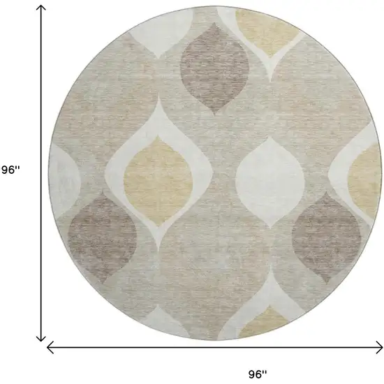 8' Beige Ivory And Gold Ogee Washable Round Rug With UV Protection Photo 3