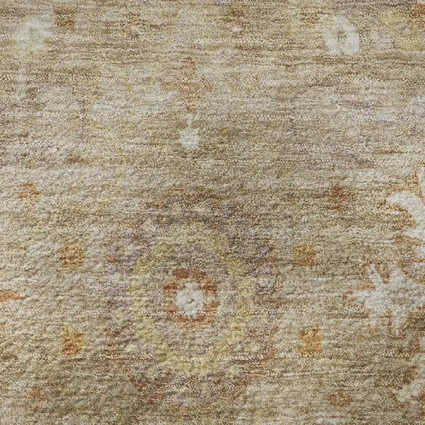 8' Beige Ivory And Gold Oriental Washable Round Rug With UV Protection Photo 9