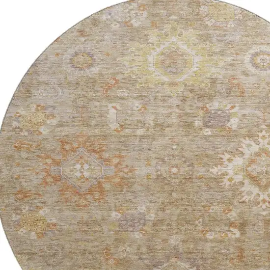 8' Beige Ivory And Gold Oriental Washable Round Rug With UV Protection Photo 3