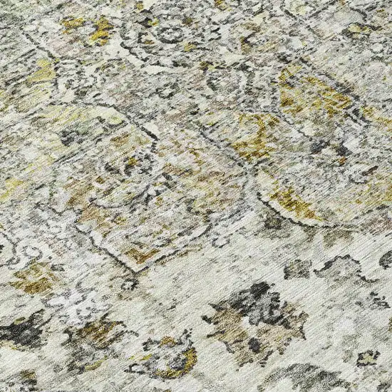 8' Beige Ivory And Gold Round Floral Medallion Washable Indoor Outdoor Area Rug Photo 9