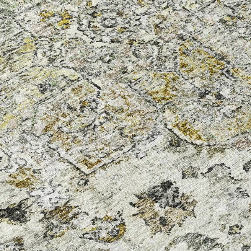 8' Beige Ivory And Gold Round Floral Medallion Washable Indoor Outdoor Area Rug Photo 9