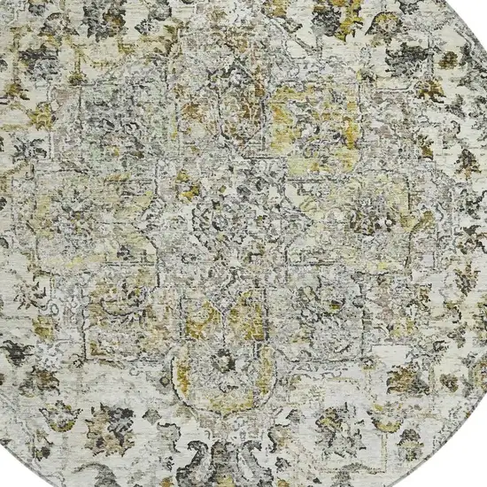 8' Beige Ivory And Gold Round Floral Medallion Washable Indoor Outdoor Area Rug Photo 5