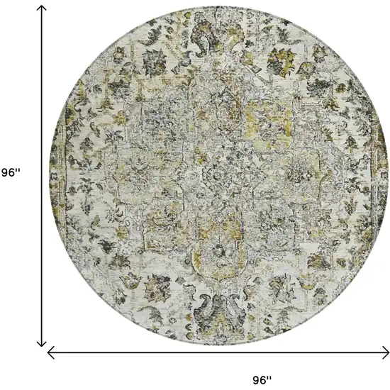8' Beige Ivory And Gold Round Floral Medallion Washable Indoor Outdoor Area Rug Photo 8