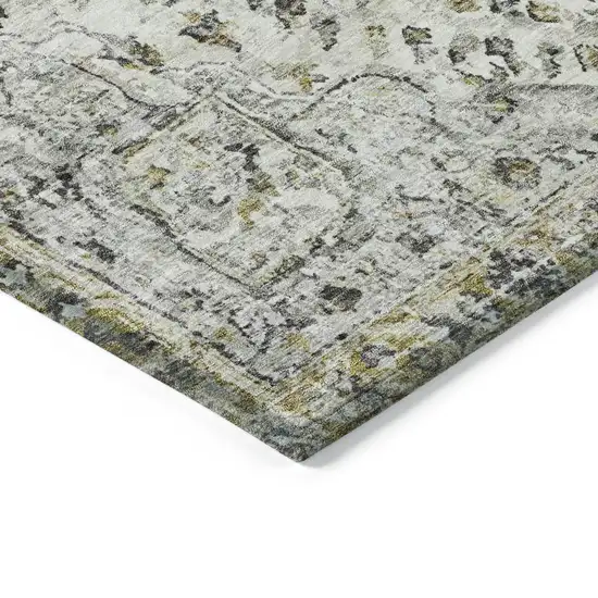 8' Beige Ivory And Gold Round Floral Medallion Washable Indoor Outdoor Area Rug Photo 4