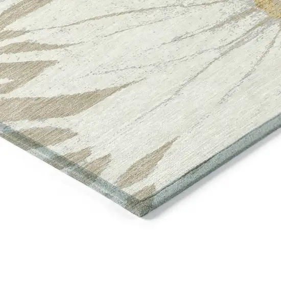 8' Beige Ivory And Gold Round Floral Washable Indoor Outdoor Area Rug Photo 5