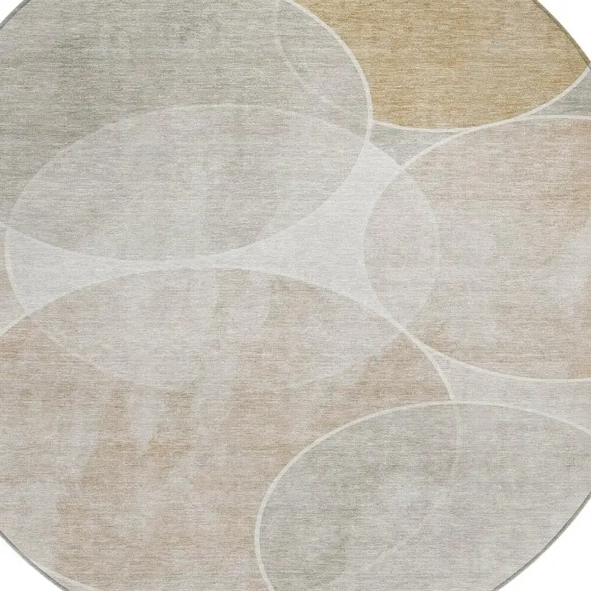 8' Beige Ivory And Gold Round Geometric Washable Indoor Outdoor Area Rug Photo 6