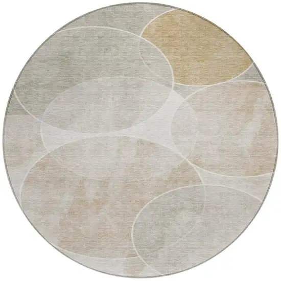 8' Beige Ivory And Gold Round Geometric Washable Indoor Outdoor Area Rug Photo 4