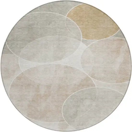 8' Beige Ivory And Gold Round Geometric Washable Indoor Outdoor Area Rug Photo 2