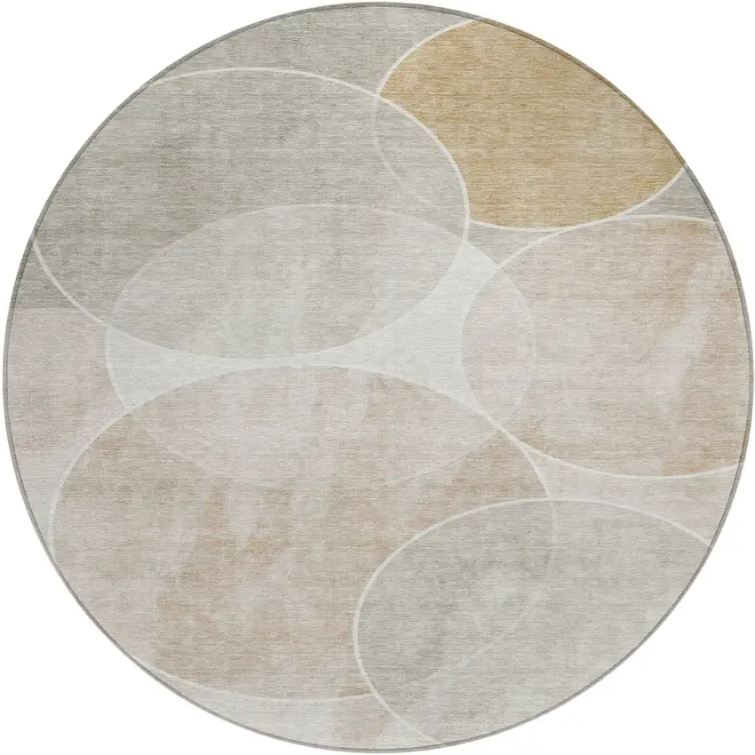 8' Beige Ivory And Gold Round Geometric Washable Indoor Outdoor Area Rug Photo 2
