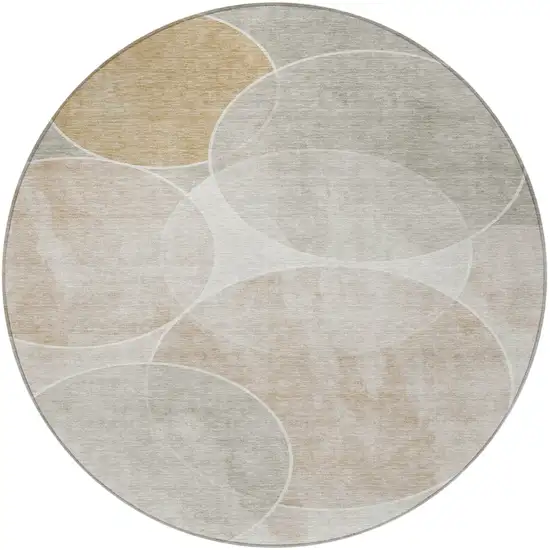 8' Beige Ivory And Gold Round Geometric Washable Indoor Outdoor Area Rug Photo 5