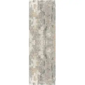 Photo of 8' Beige Ivory And Gray Abstract Runner Rug