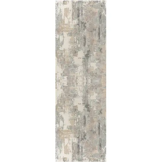 8' Beige Ivory And Gray Abstract Runner Rug Photo 1