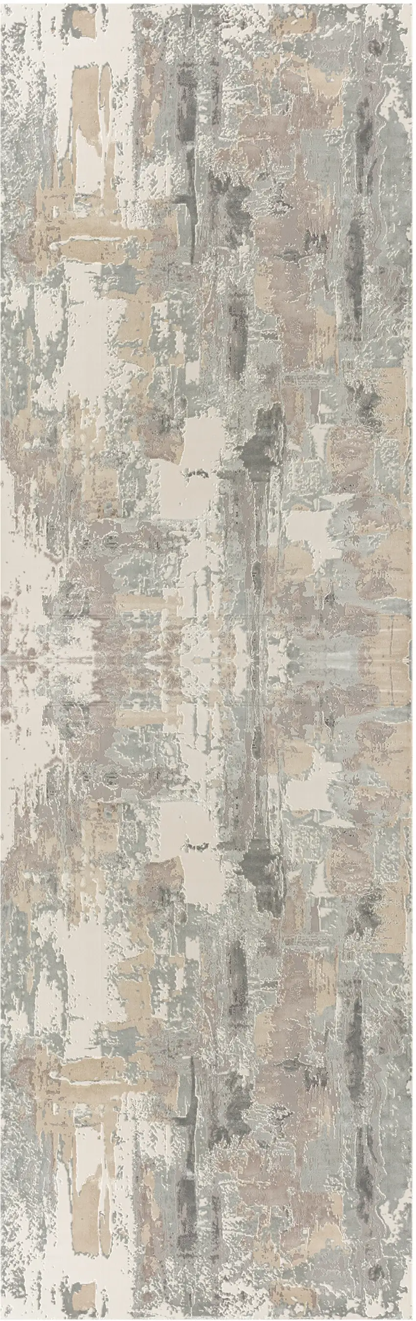 8' Beige Ivory And Gray Abstract Runner Rug Photo 1