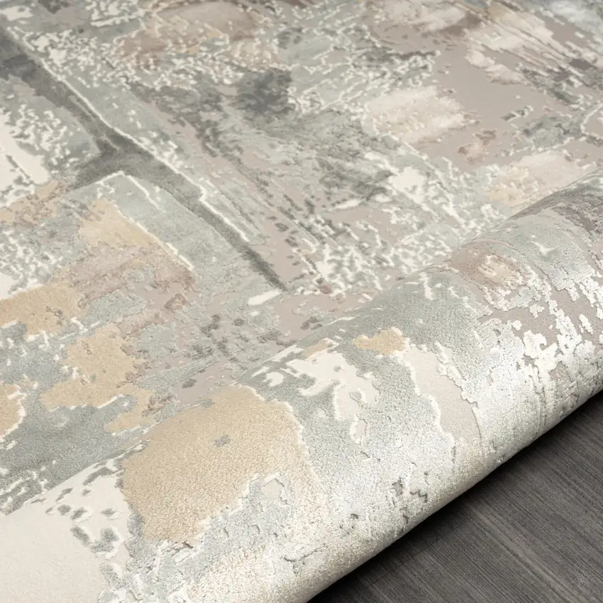 8' Beige Ivory And Gray Abstract Runner Rug Photo 4